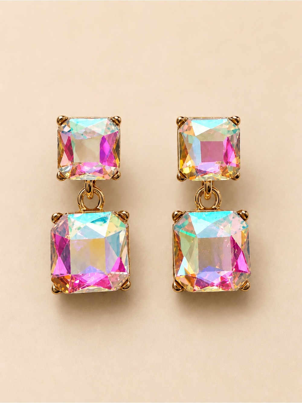 Iridescent AB Crystal Double Drop Earrings